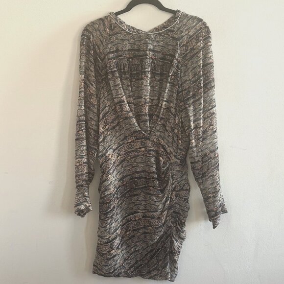 Isabel Marant Ellos Burnout Velvet Ikat Mini Dress NWOT Size 40 Blue Peach - Picture 3 of 9
